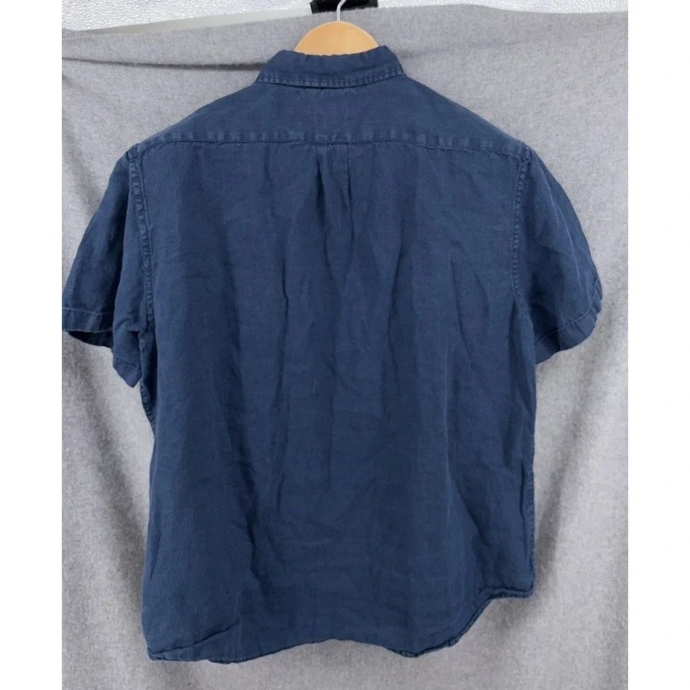 J. Crew Baird McNutt Irish Linen Solid Short Sleeve Large Classic Fit Navy Blue